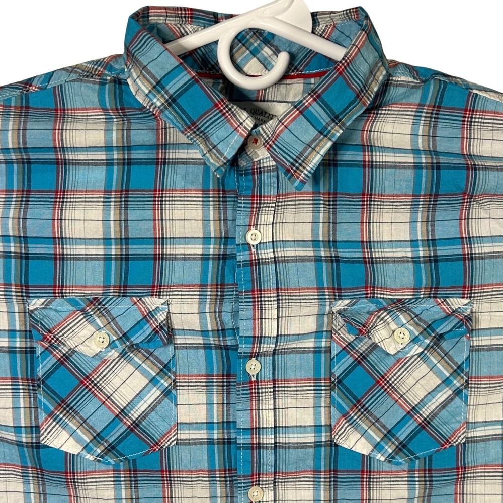Aeropostale Mens Plaid Long Sleeve‎ Button Down Shirt XL Turquoise Blue White